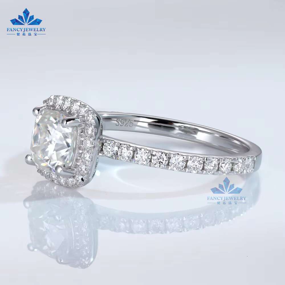 Fancy 925 Sterling Silver 1CT Cushion Cut Halo Moissanite Ring for Women for Wedding Parties or Gifts
