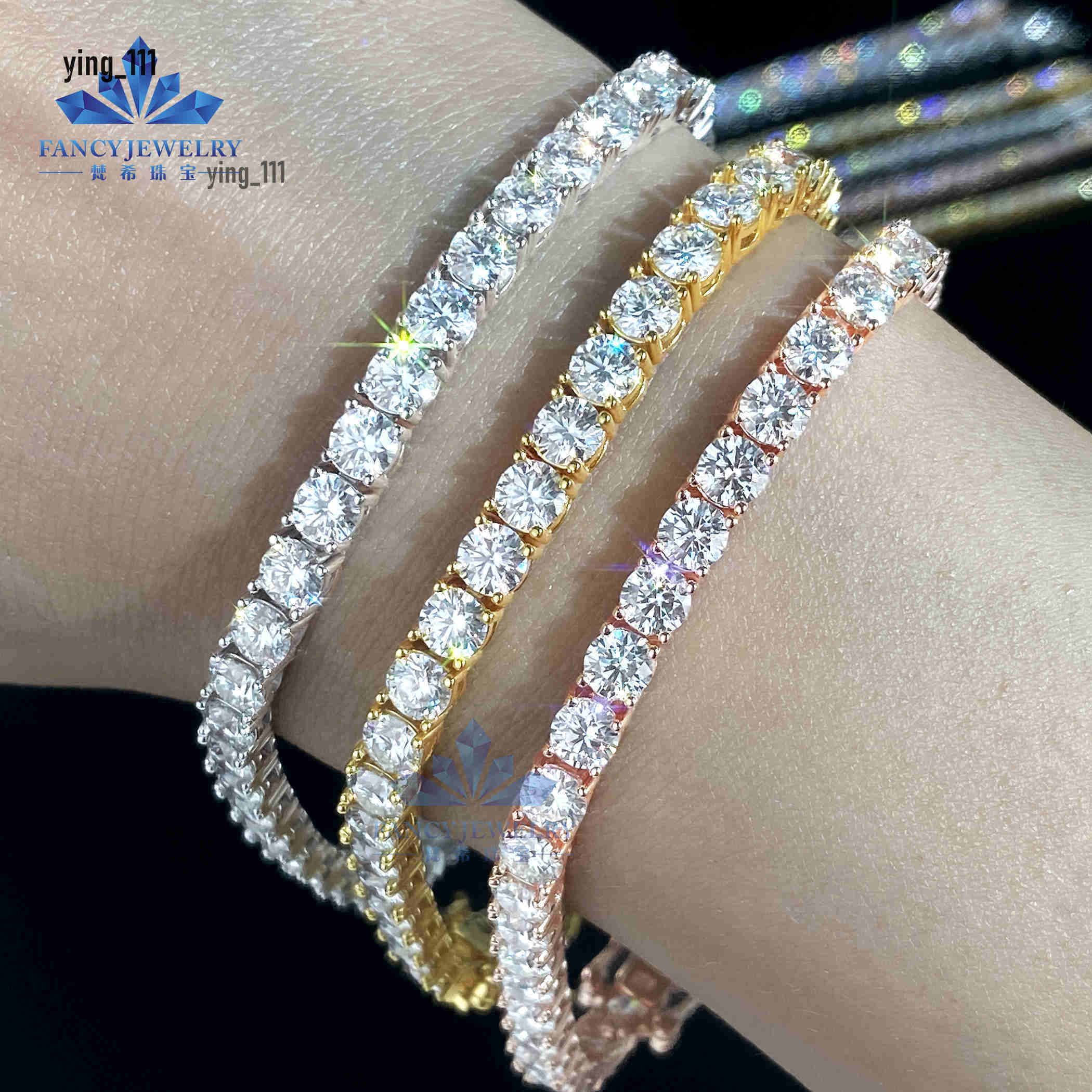 2025 FANCY 925 Sterling Silver Tennis Bracelet VVS D Moissanite Gold Plated Diamond Fine Jewelry Stylish Iced Gifts Parties