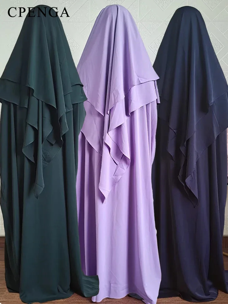 Muslim Abaya Khimar Set Womens Jilbab 2piece Eid al Fitr Pure Dress Prayer Clothing Islamic Humility Robe 250409