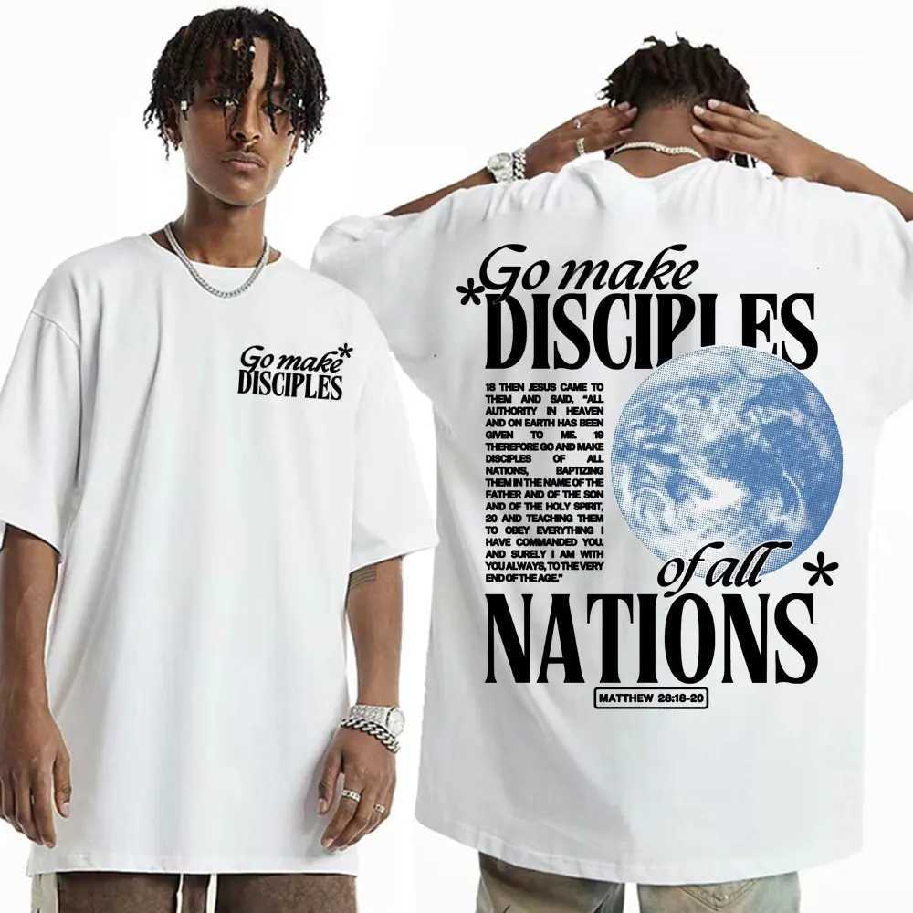 Go Make Disciples Christian Streetwear T-shirt Retro Mens Bible T-shirt Womens Fashion Aesthetics Cotton Short sleeved T-shirtXJ250409