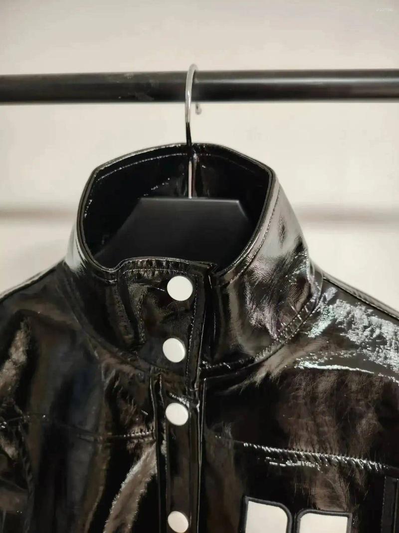 women designer clothes French Classic PU Texture Shiny Leather Coat Black motorcycle short jacket Retro winter jacket women Outerwear parke