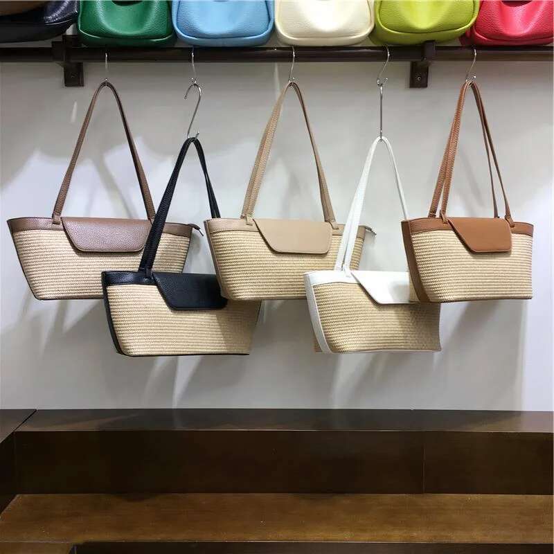 Meet You Summer Trend Retro Straw Large Capacity Patchwork Leather Tote 2025 Female Bohemian Travel Beach Bag