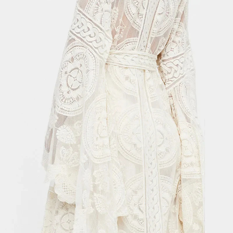 Maxi Boho Kimono Kaftan Cover-Ups Gown Robe Women Sheer Lace Crochet Wrap Beach Dress White Long Open Front Cardigan For ZT2440 250409