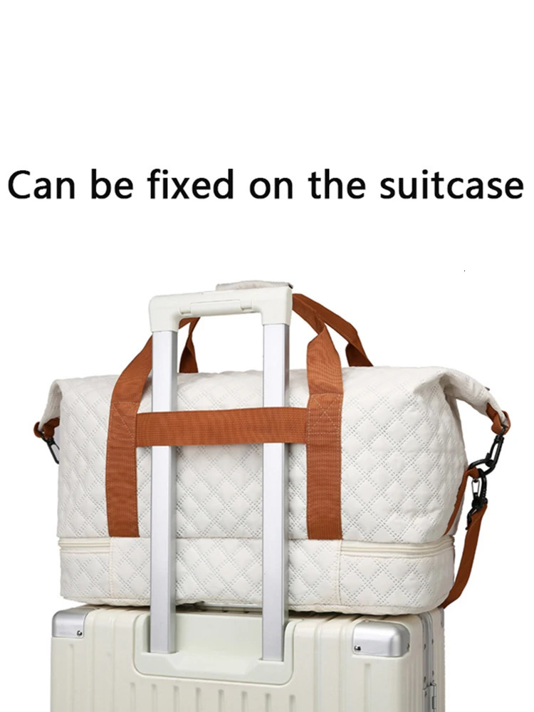Nylon travel luggage bag with shoe accessories large capacity Argyle pattern casual weekend storage for overnight gym use 250408