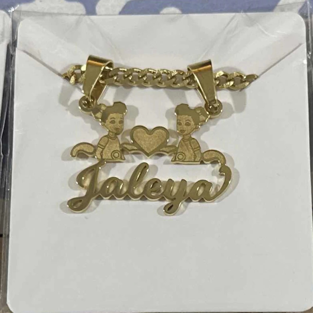 Custom Removable Cartoon Character Name Pendant Gold Color Stainless Steel Heart Nameplate Necklaces For Women Girl Kids 250409