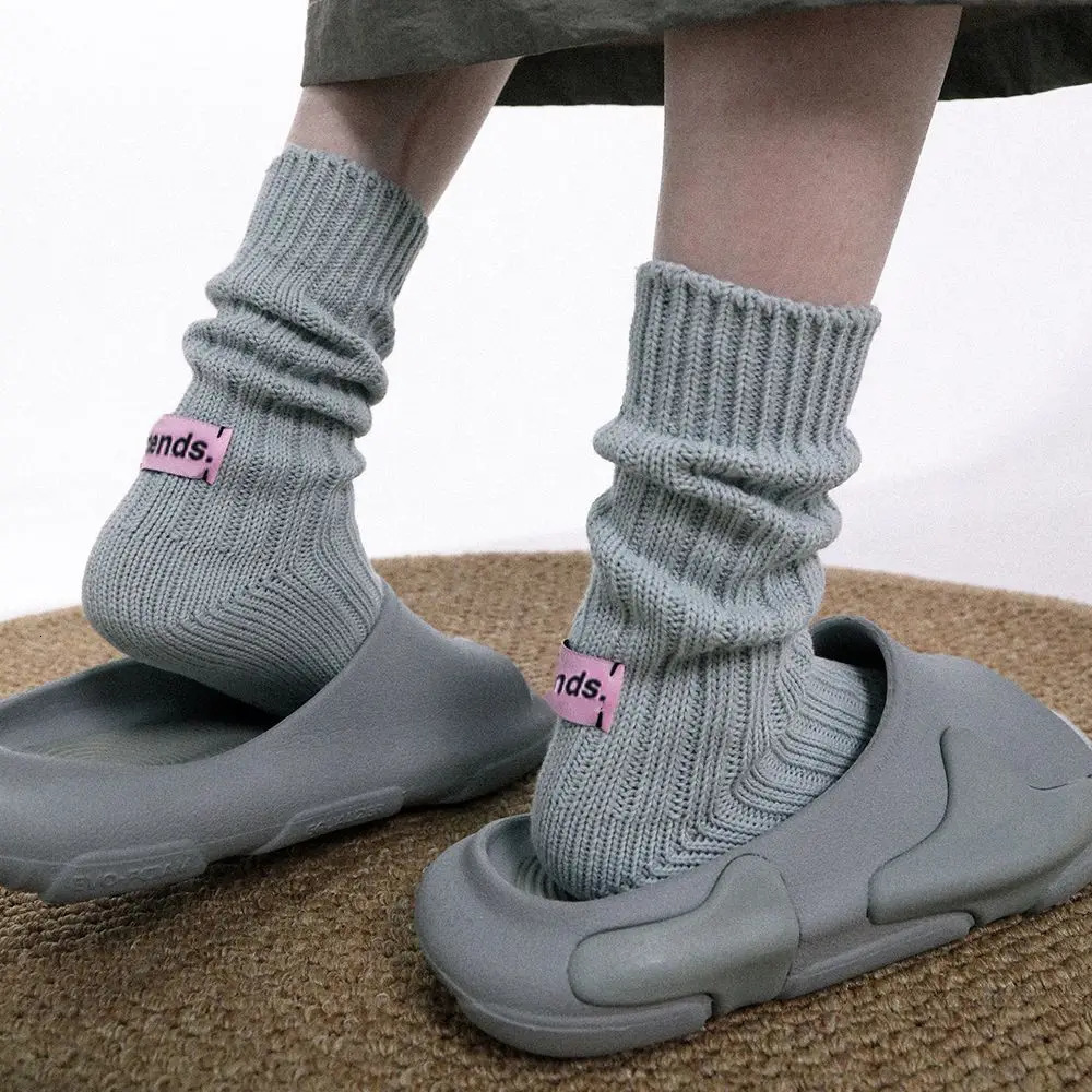 Korean Needle Thick Thread Knitted Middle Tube Socks Cotton Japanese Simple Pink Label Men Women Couples Sports Stacked Socks 250409