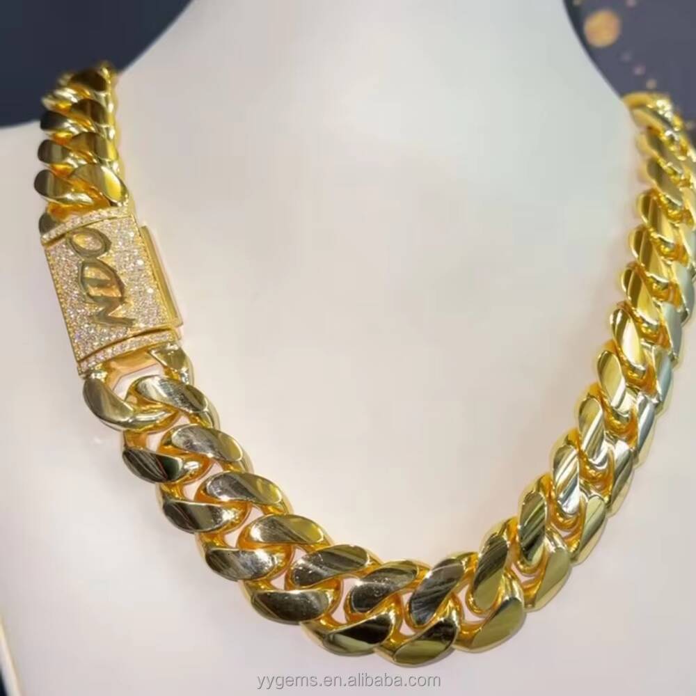 Hip Hop Men Jewelry 925 Solid Silver Moissanite Diamond Clasp 18k Gold Plated Rope Chain Necklace Cuban Link Chain