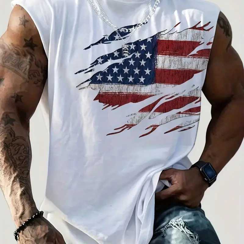 3D American Flag Printed Outdoor T-shirt Sports Style Casual Breathable Round Neck Four Seasons Fitness Adult Mens Tank TopXJ250409