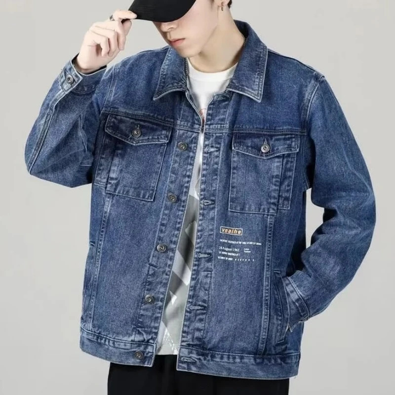 Mens black denim jacket autumn mens Jens clothing punk rock shirt workwear 250409