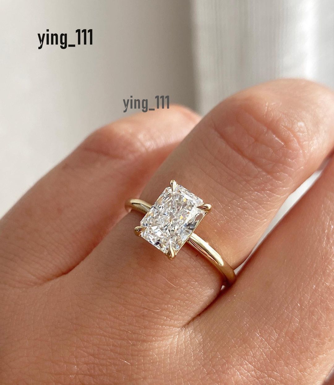 Fancy Jewelry 18K Solid Gold Ring Women Jewelry 3carat 7x9mm Ice Crusged Cut Moissanite 4 Prong Yellow Engagement Ring