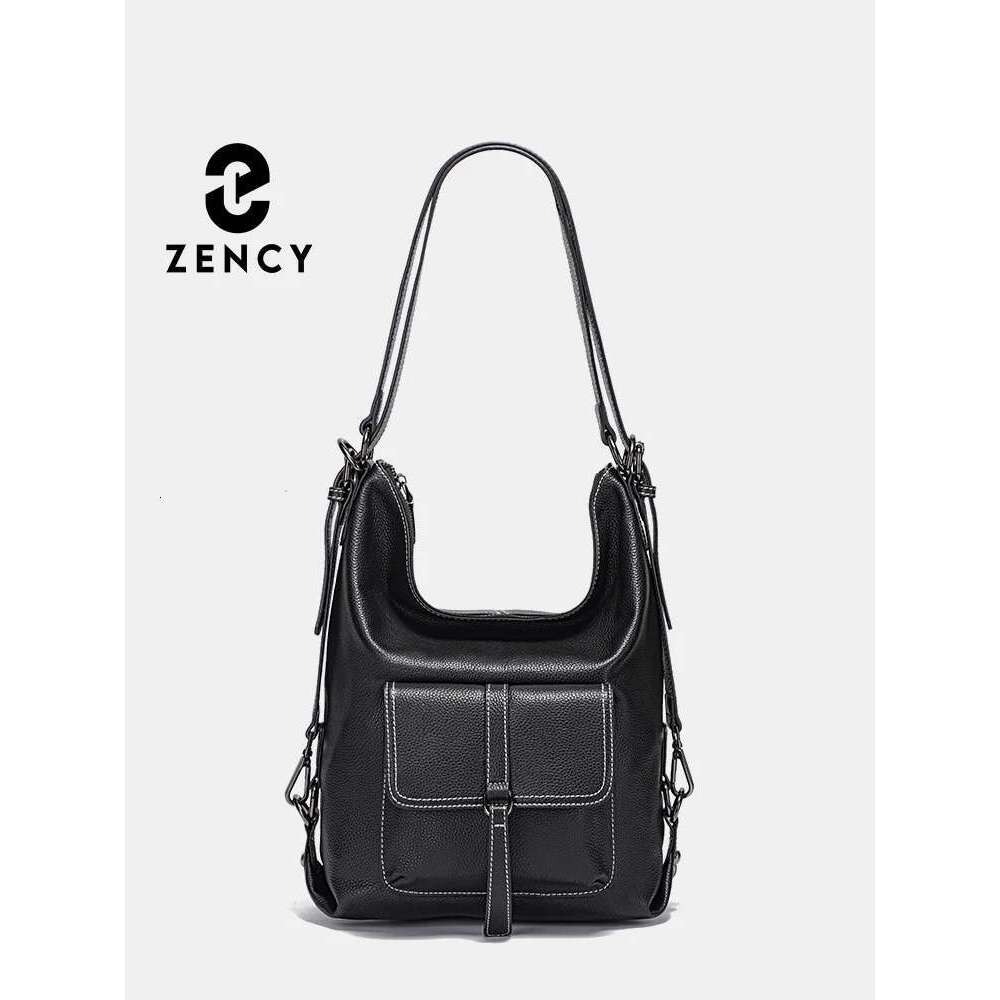 Zency Stylish Women Shoulder 100% Genuine Leather Large Capacity Handbag Multifunction Satchel Bag Backpack Trendy Bags
