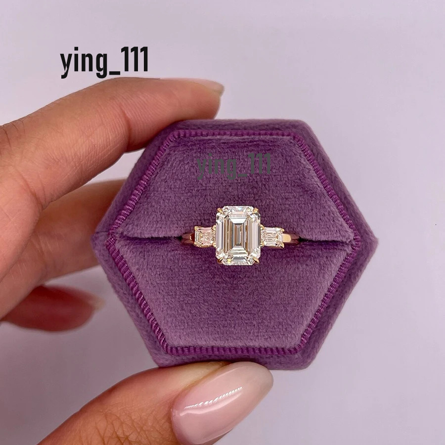 AEAW 14K Yellow Gold Emerald Cut Lab Grown Diamond Engagement Ring 1 Carat CVD diamond ring Lab Diamond Engagement Ring Set IGI