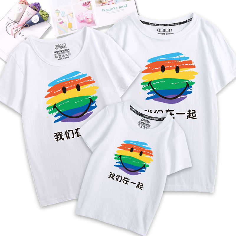 Family of three summer clothes mens and womens short sleeved T-shirts womens clothing western-style siblings clothing half sleeved tops big kids S2548