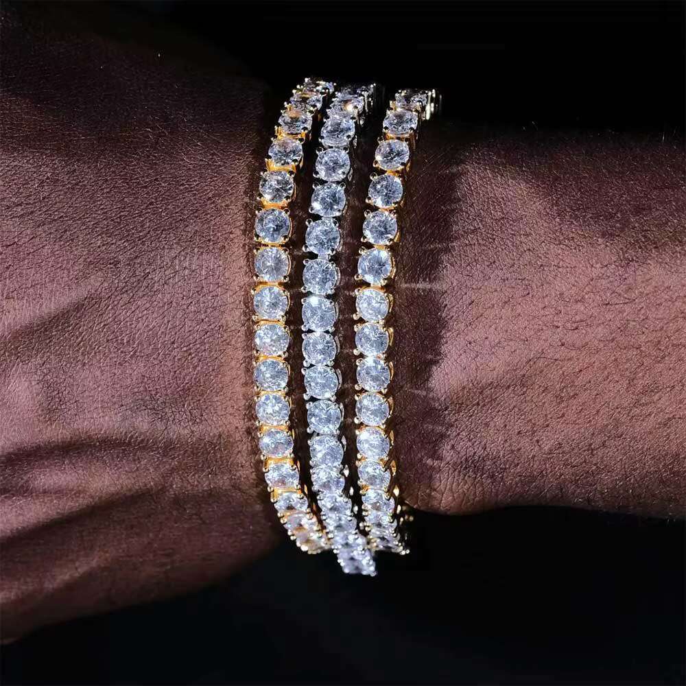 Women's 3mm Sier Plated Bg CZ Tennis Chain Hip Hop Iced Out Dia Necklace Bracelet Set Fine Jewelry for Gift