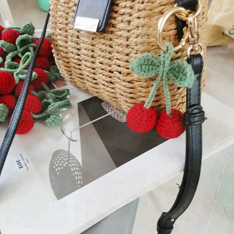 Handmade Cute Cherry Keychain Female Creative Knitted Car Keychain Cartoon Knitted Keychain Wholesale Charm GiftXJ250409