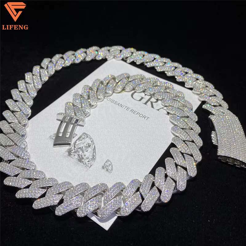 Full Iced Out D Color VVS Moissanite Cuban Necklace Bling Round Diamond Hip Hop Jewelry 925 Sterling Silver Men Cuban Link Chain