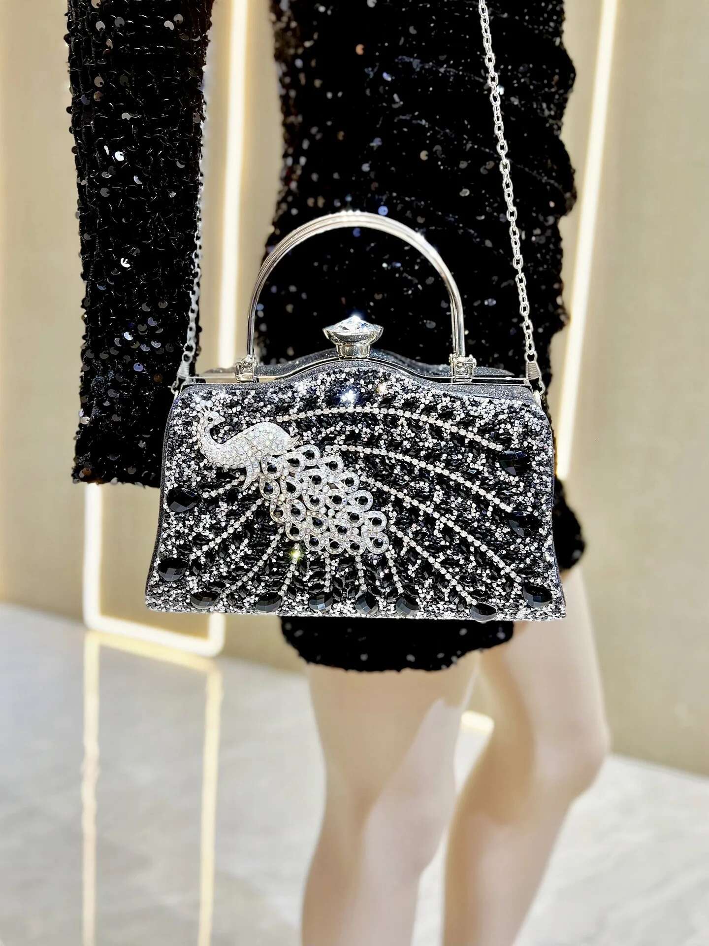 Elegant Beads Decor Mini Satchel Dinner Bag Classic Glitter Handbag Festival Gift For Women Party Handbag