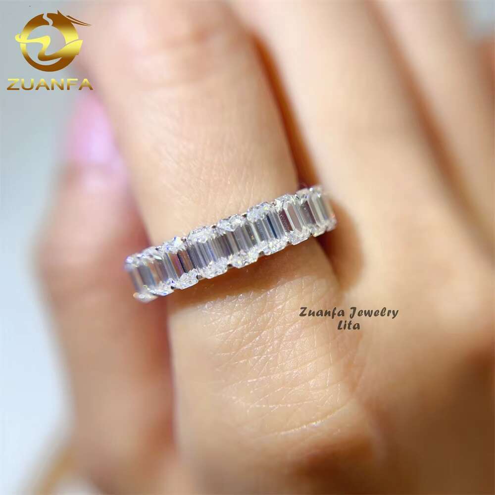 Hot Selling Ready to Ship Pass Diamond Tester Full Eternity Band 3*5mm 4*6mm 7*9mm Emerald Cut Moissanite Ring