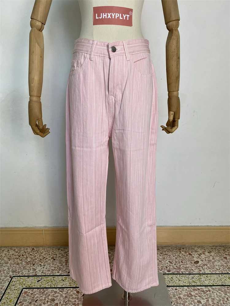 Womens Pink Vertical Stripe Straight Thin Pants Sweet Girl High Waist Street Clothing Fashion Fe Casual Wide Leg TrouserXJ250403