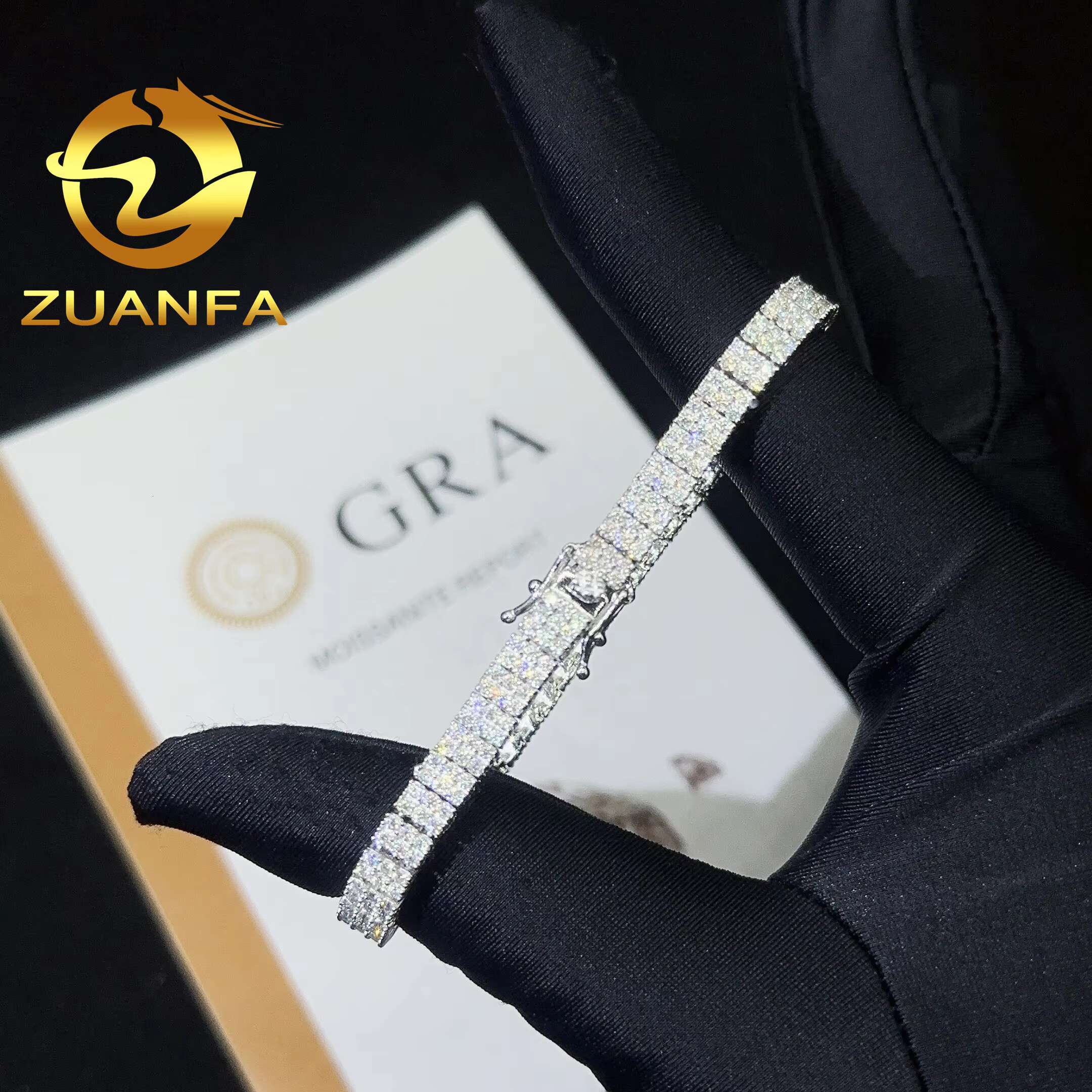 Factory Price 2mm 3Row Moissanite Tennis Necklace Silver 925 Tennis Bracelet Pass Diamond Tester Hip Hop Bracelet Ready Shipping