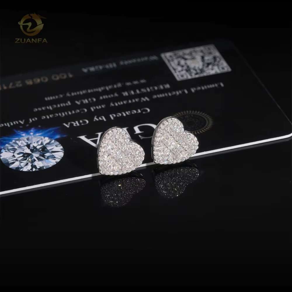 Hot Selling Popular Iced Out Hip Hop 925 Sterling Silver Moissanite Diamond Love Heart Stud Earrings
