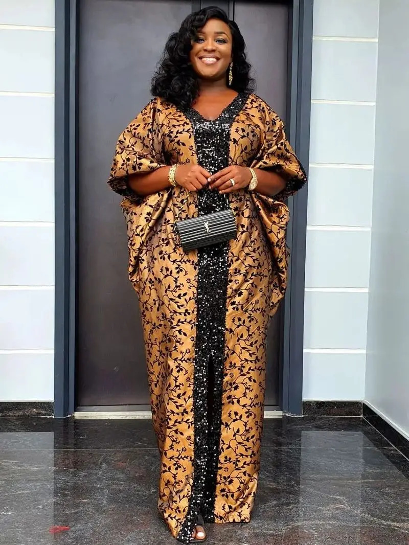 African Dresses for Women Plus Size Clothes Dashiki Ankara sequin dress Kaftan Muslim wedding party long skirt 250409