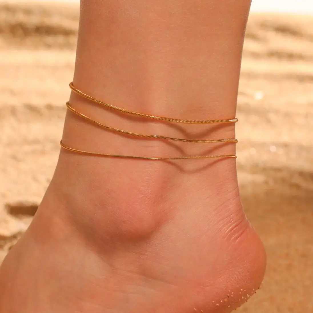 Lucktune New Summer Beach Chain Anklet for Women Stainless Steel Simple Minimalist Design Naked Chain Jewelry Everyday Wear Gift Z250408