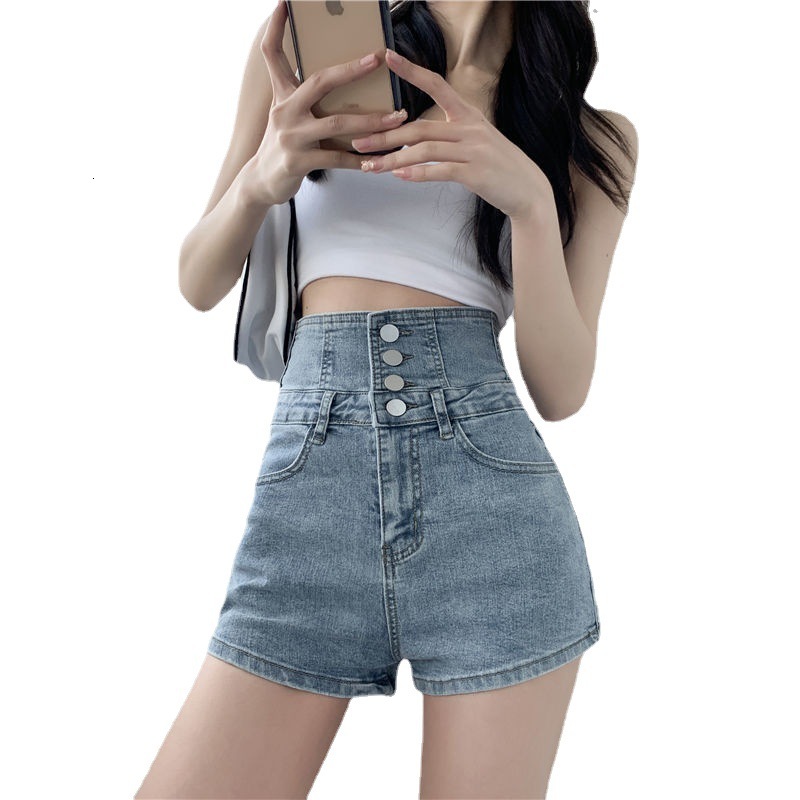2025S Designer Shorts For Women High Pants New Summer High Waisted Denim Tie Up Shorts Women S Loose Wide Leg Slimming Versatile Breasted Hot Pants Be