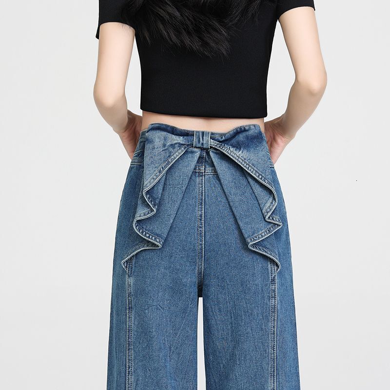 2025S Designer Shorts For Women Liu Yifei S Same Shorts Bow A Line Denim Shorts For Women S Summer Loose Casual Straight Wide Leg Pants Beach Pants