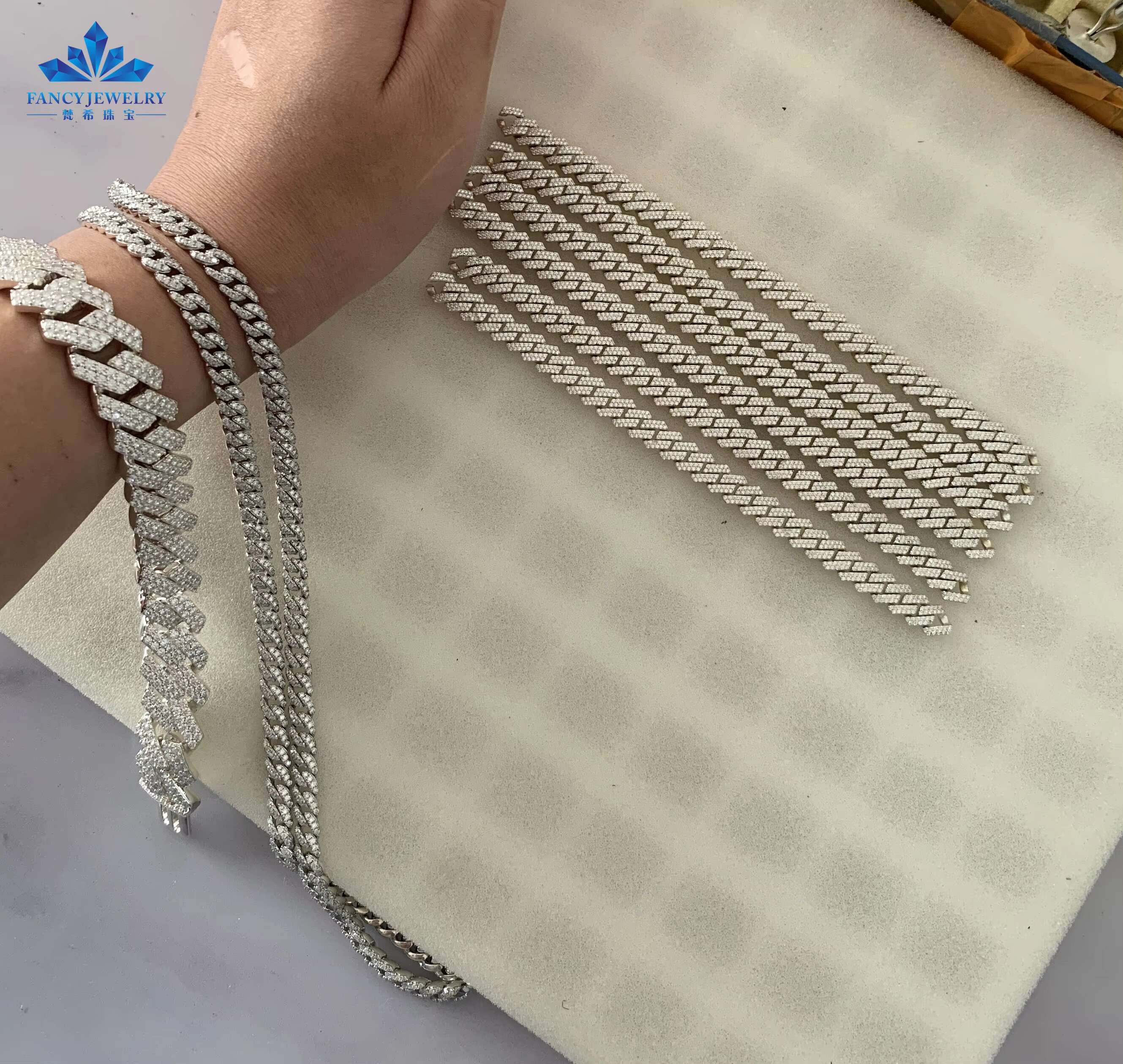 12mm Pass Diamond Tester 925 Sterling Silver Full VVS Moissanite Iced Out Cuban Chain Link Necklace Men Women Neck Jewlery