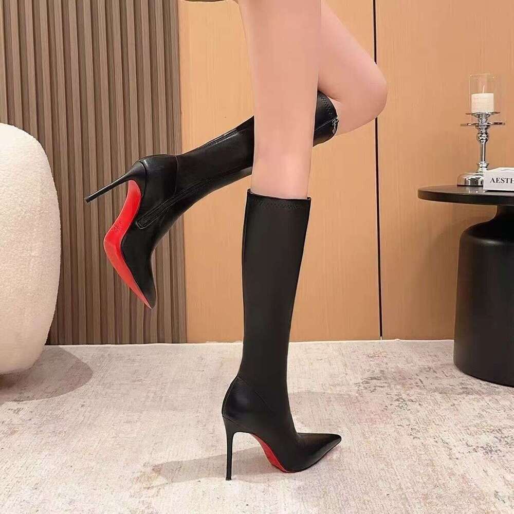 High-quality women's mid-calf boots 2025 new fashion over-the-knee boots with slim heels, pointed toe, kitten heels, long slimming boots 50