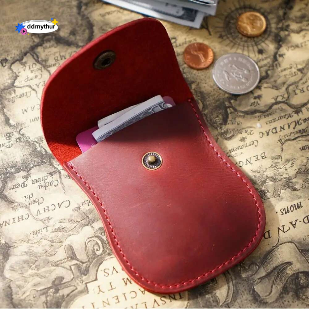 Handmade Cowhide Leather Coin Wallet Unisex Small Vintage Purse Portable Hasp Money Bag Credit Card Holder Key Storage Pouch ddmythur