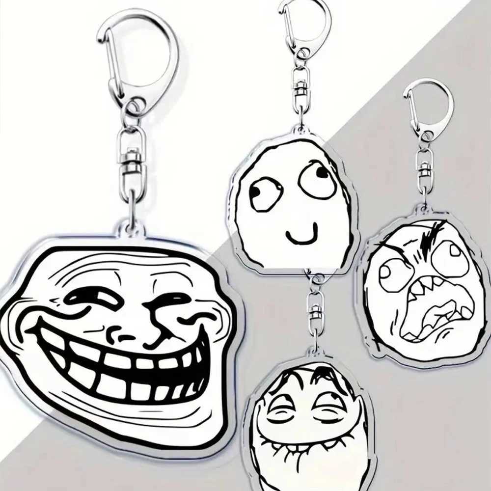 Interesting TrollFace keychain for Accries bag NoMeGusta Angry Face Forever Lonely Pendant Keychain Link Keychain Jewelry Fan GiftXJ250409
