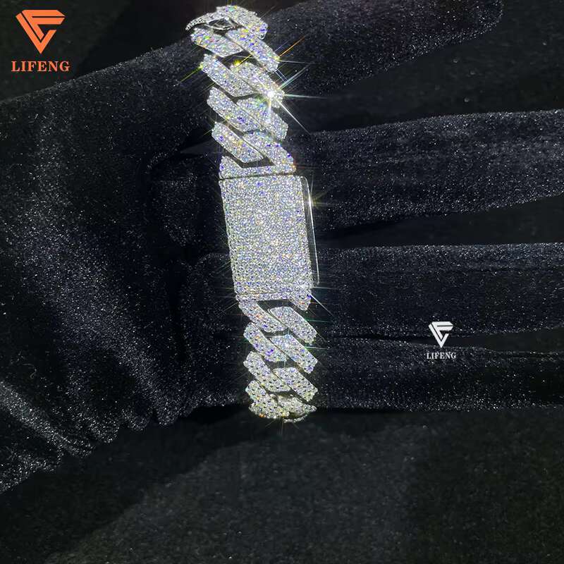 Wholesale 12mm-14mm Moissanite Fine Jewelry Custom Hip Hop VVS Cuban Link Chain 925 Sterling Silver Bracelets Bangles Men Women