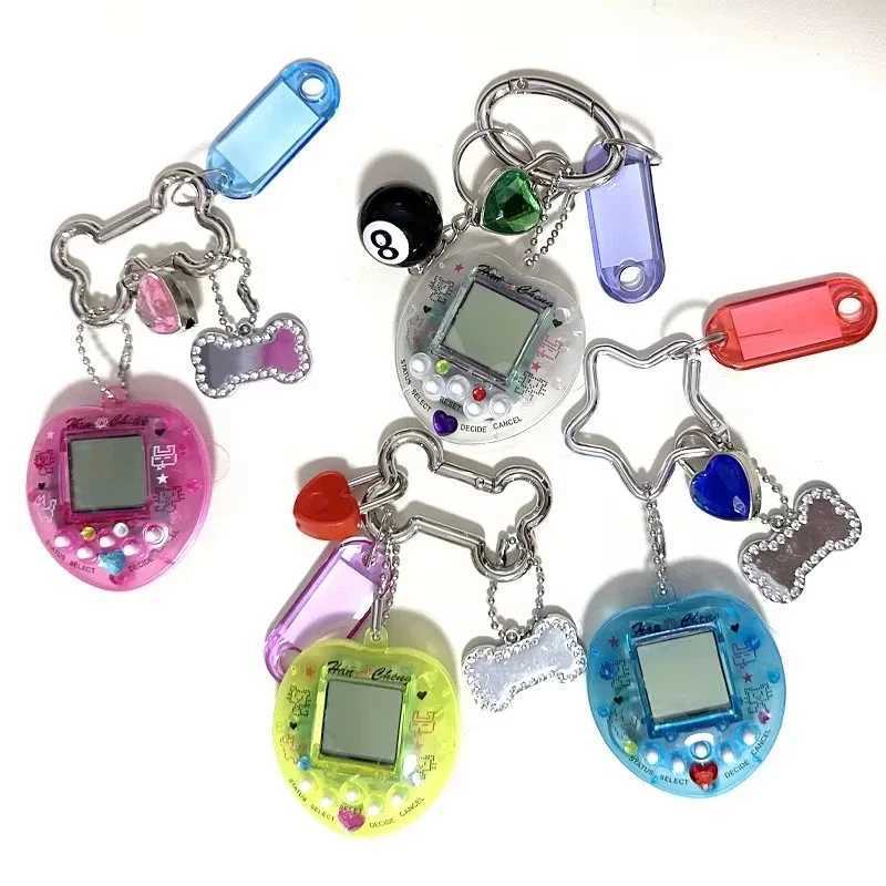 Korean fashion rainbow game console bone keychain Kaii Harajuku charm Y2K crystal heart lock DIY bag pendant keychain retroXJ250409