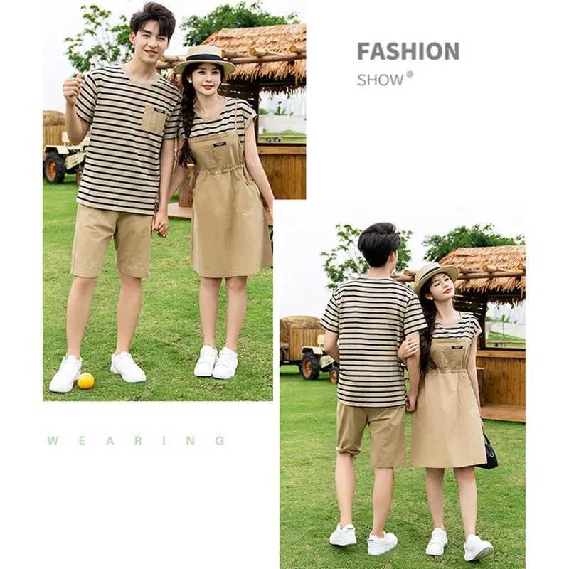 Mom Dad Child Family Matching Clothes Mom Daughter One Dress Dad and Son T-shirts 2PCS Set 2024 S2548