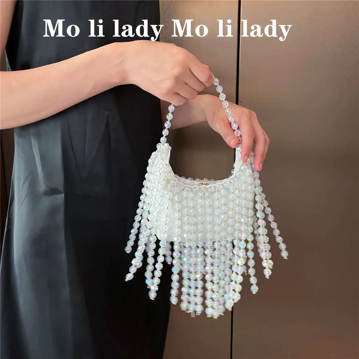 Retro Handbag Fairy Popular Woven Beaded Bucket Crossbody Summer Niche Design Hollowed Out Pearl Women Bag