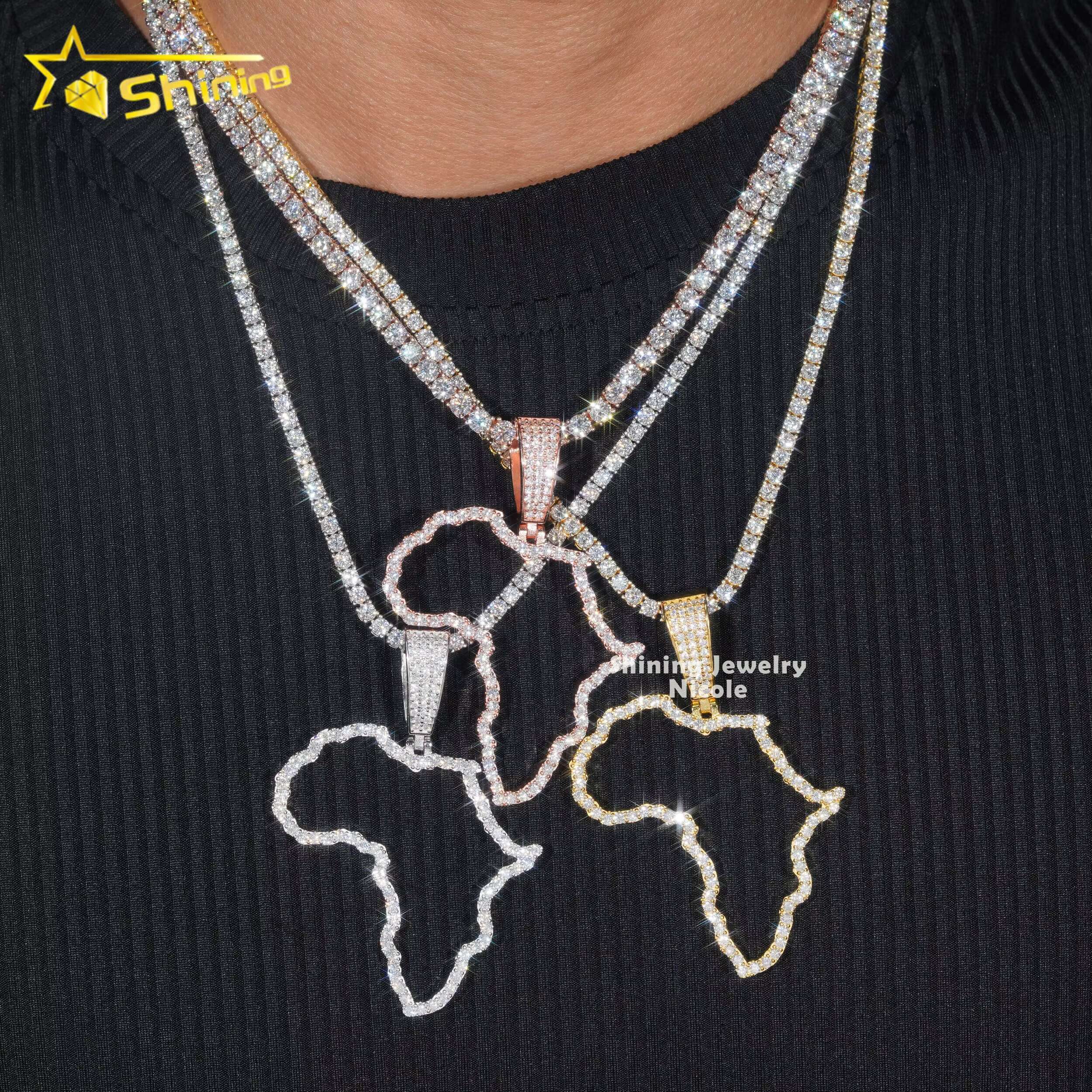 New Arrivals Special Hollow Africa Map Custom 925 Silver Iced Out VVS Moissanite Pendant
