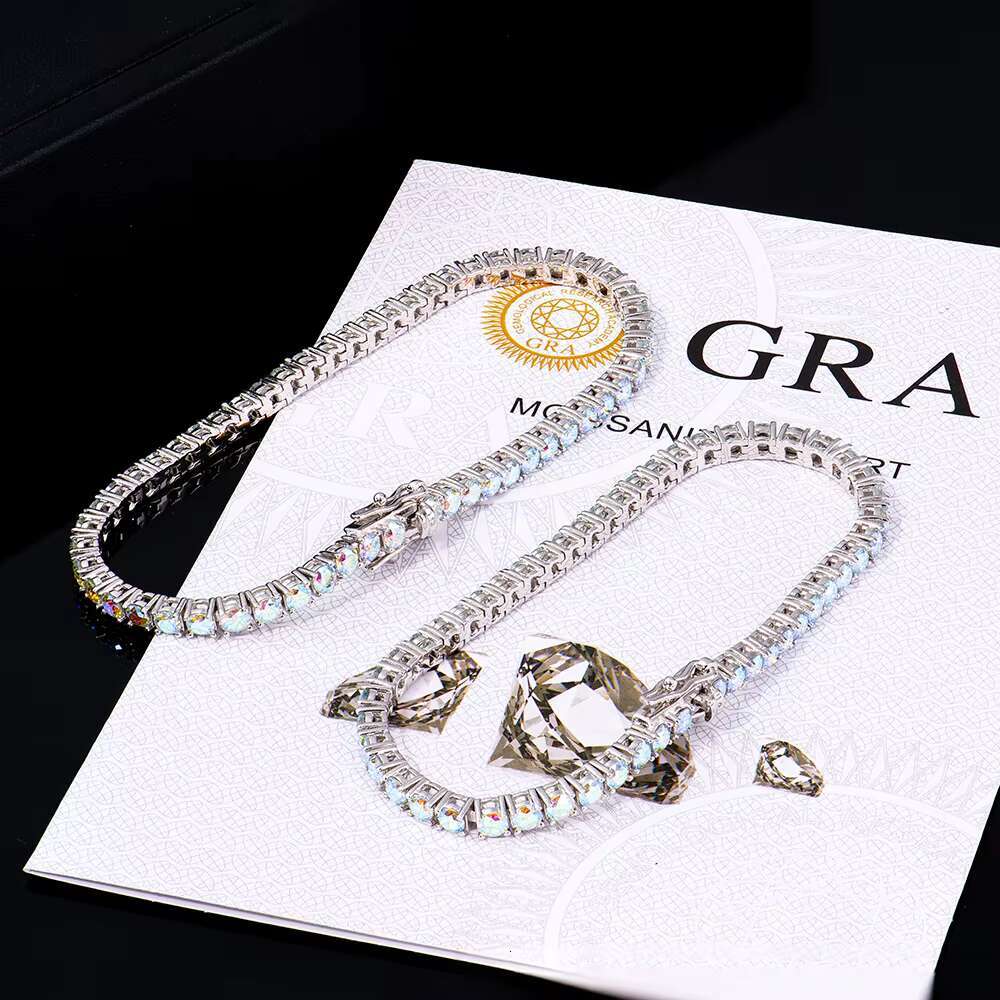 XINGYUE Wholesale 3mm AB Color VVS GRA Round Mossanite Womens 925 Sterling Silver Tennis Chain Bracelet