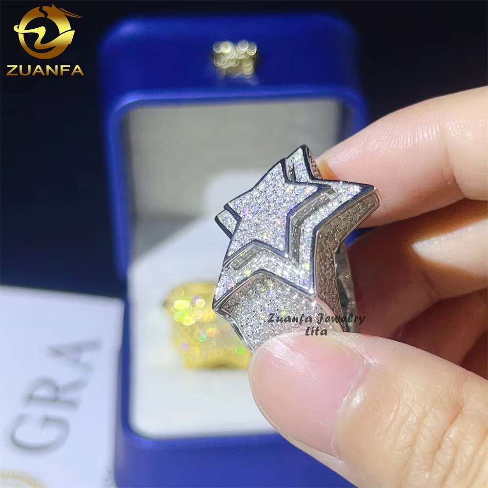 Custom Hip Hop Star Iced Out 18k Gold Plated 925 Sterling Silver Moissanite Rings for Men