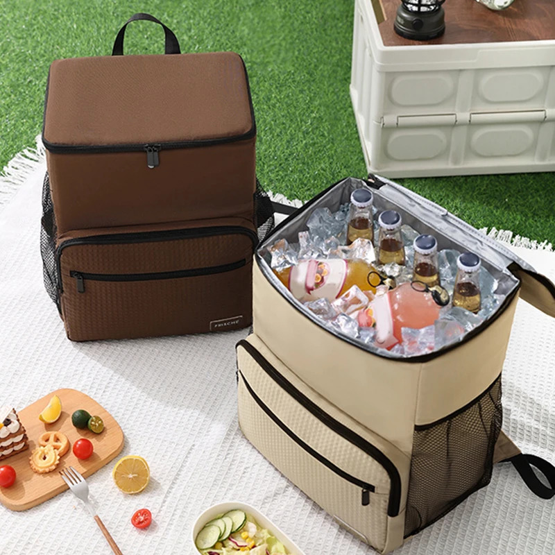 1pc Insulated Backpack Cooler Large Capacity Oxford Cloth Backpack Outdoor Travel Beer Bag Waterproof PEVA Lined Ice Bag 250407