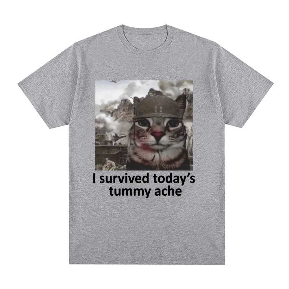 My abdominal pain T-shirt today interesting cat meme short sleeved T-shirt mens cotton casual oversized T-shirtXJ250409