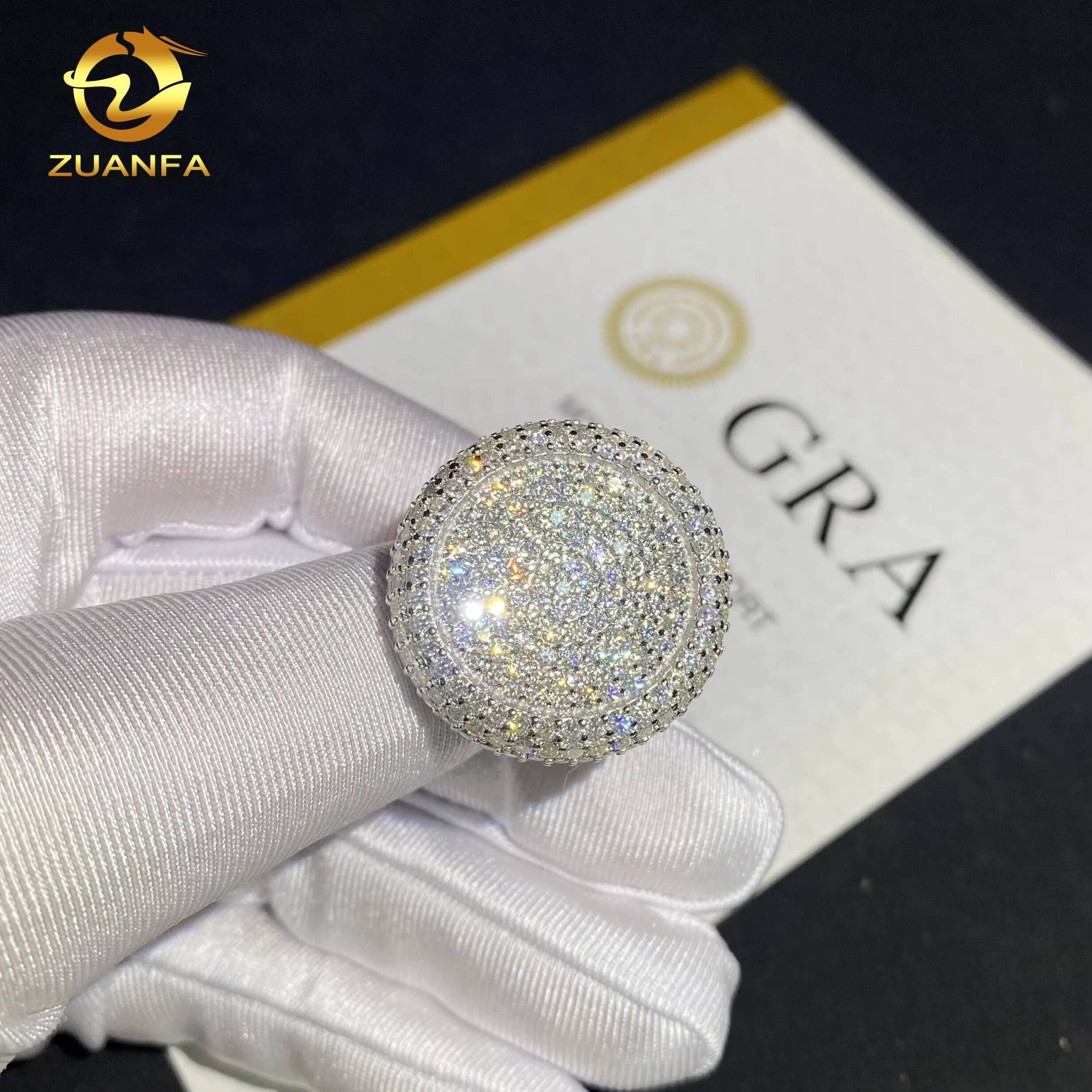 Ready to Ship Pass Tester Moissanite Iced Out Jewelry 925 Silver Round Ring Fine Hip Hop Jewelry VVS Moissanite Diamond Men Ring