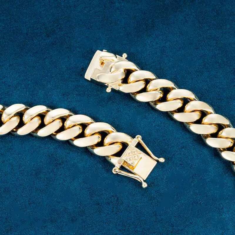 Luxury 14K Solid Au585 Gold Cuban Link Chain 12mm 14mm Miami Real Au585 Heavy with Diamond for Party Gift Certified