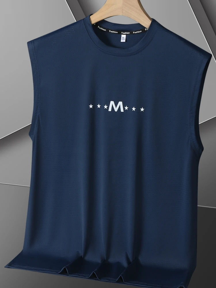 Tank top mens plus size 8XL 7XL 6XL ice silk classic sleeveless Tshirt black blue green threeway fully matched quick drying 250409