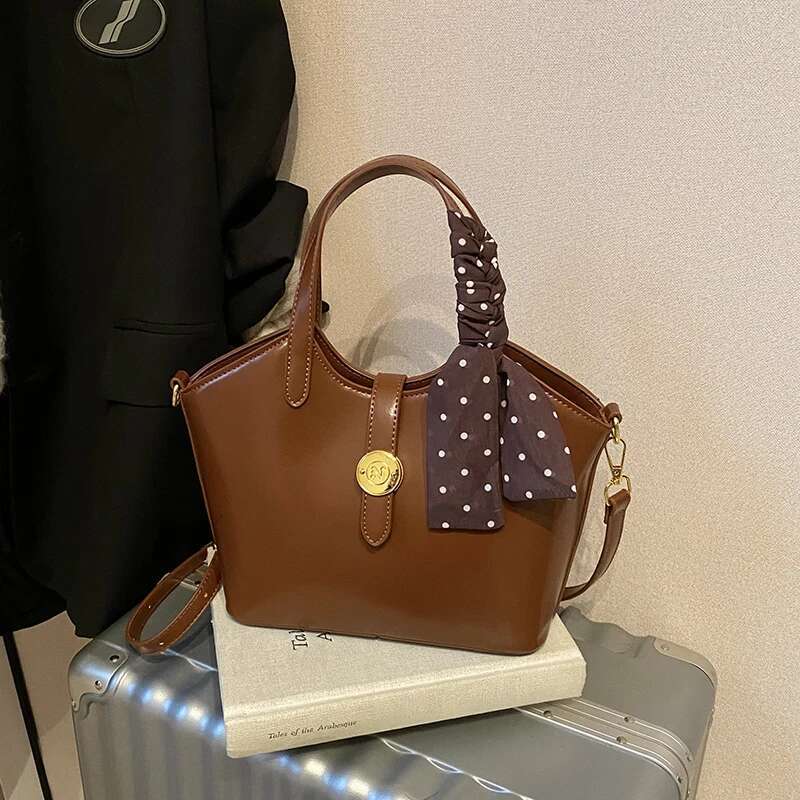 Women Classic PU Leather Handbag Female Fashion Silk Scarf Simplicity Commute Handbags Lady Messenger Shoulder Bags Vintage