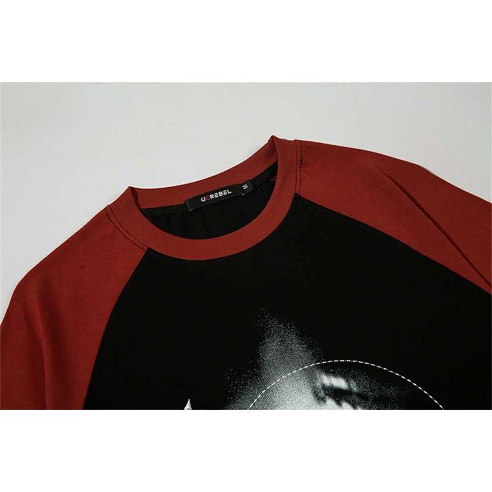 Contrast Paneled Short Sleeve T-Shirt Mens Summer Streetwear Round Neck Cotton Tee Loose Casual Print Half-Sleeve Clothes Men