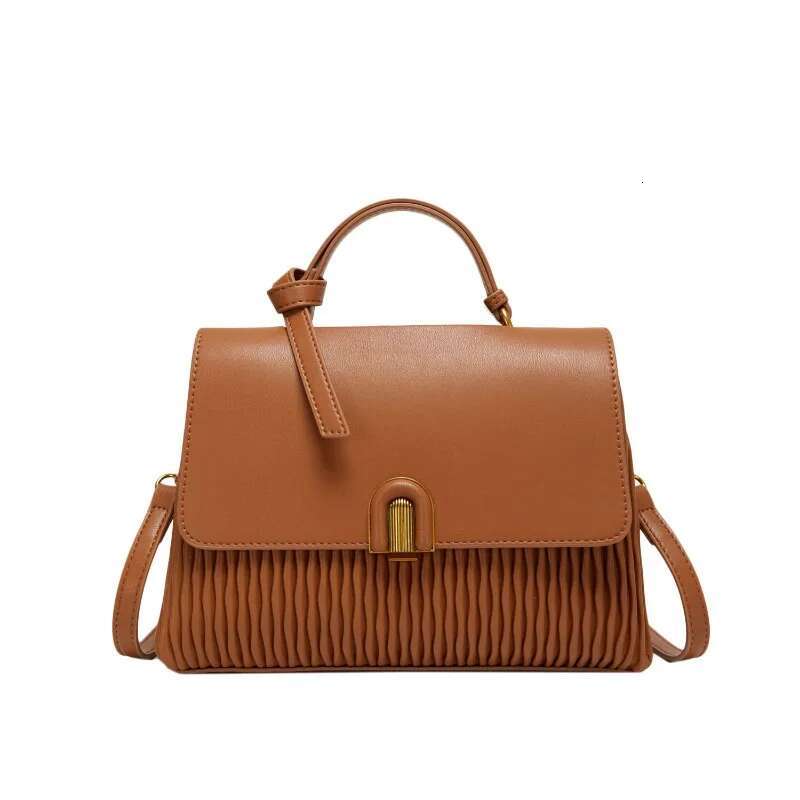 High-Quality Pu Leather Handbag Pleated Stripe Design Women's Single Shoulder Commuter Tote Bag Sac A Main Femme