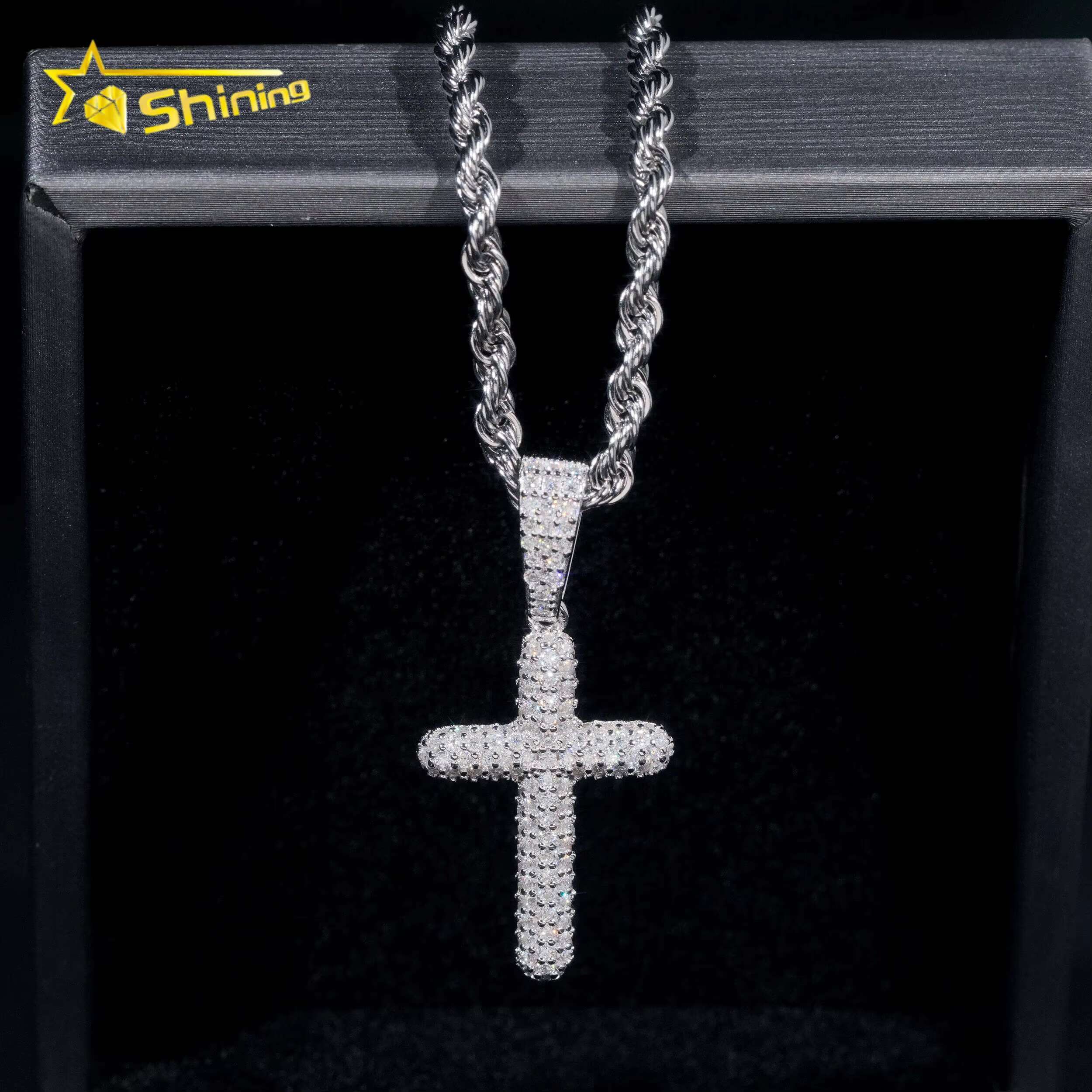 Hip Hop Jewelry 925 Sterling Silver Men Pendant Diamond Iced Out Bubble Cross Pendant Moissanite