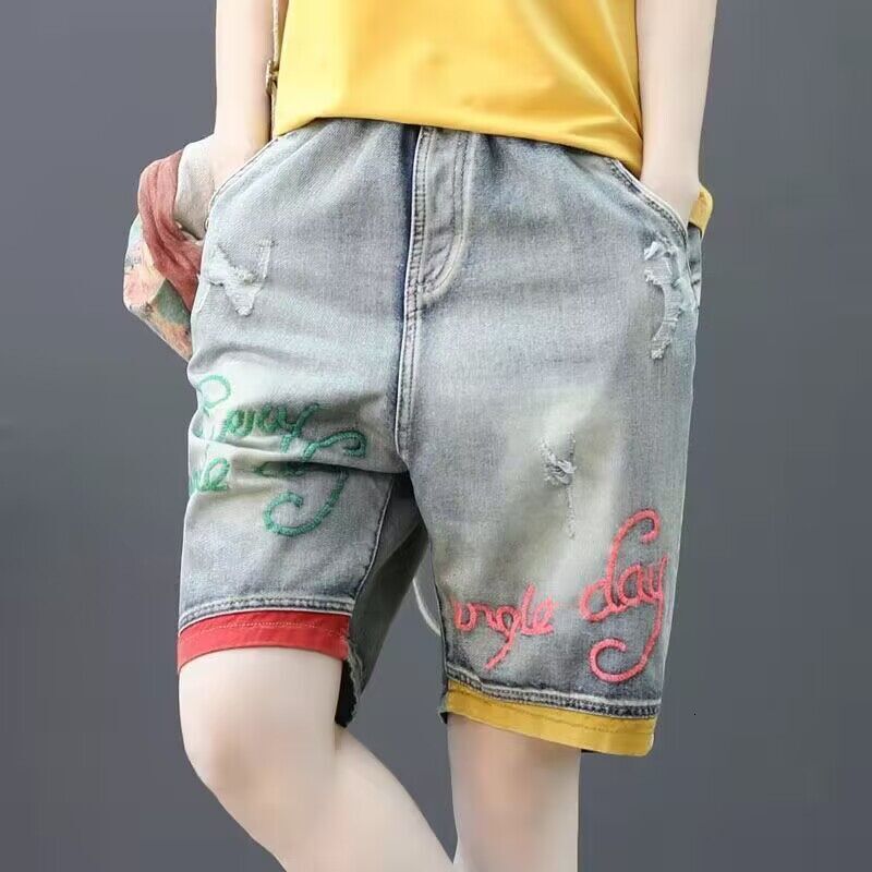 2025S Women S Designer Shorts Summer New Style Artistic Embroidery Loose Hole Embroidered Elastic High Waist Haren Cowboy Shorts For Women Hot Pants B